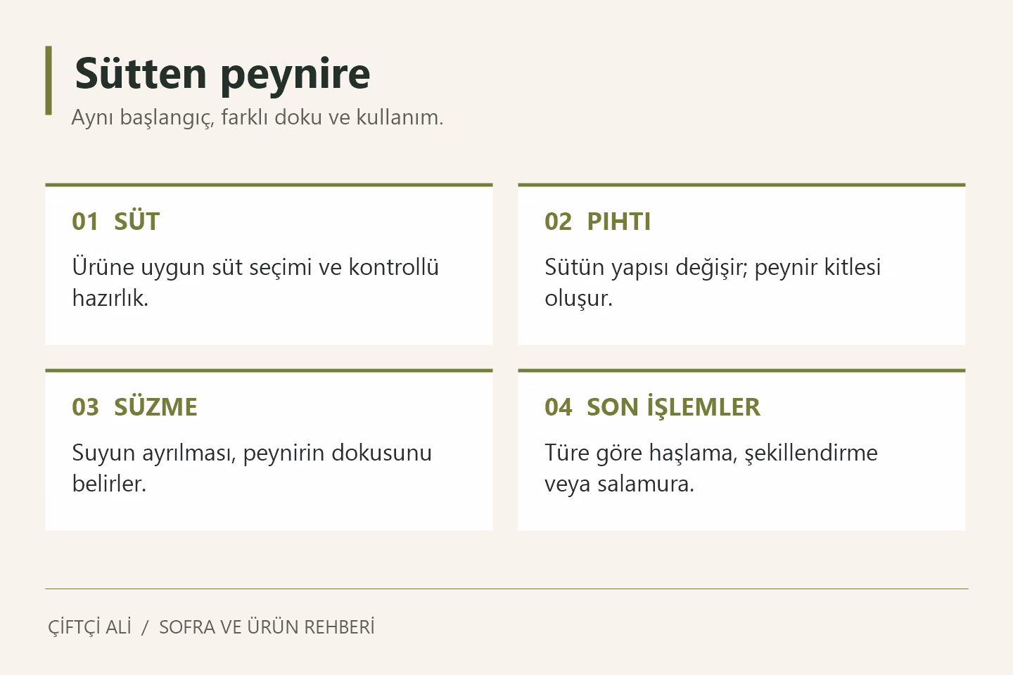 Beyaz peynirin süt, pıhtı, süzme ve salamuraya uzanan genel üretim aşamaları